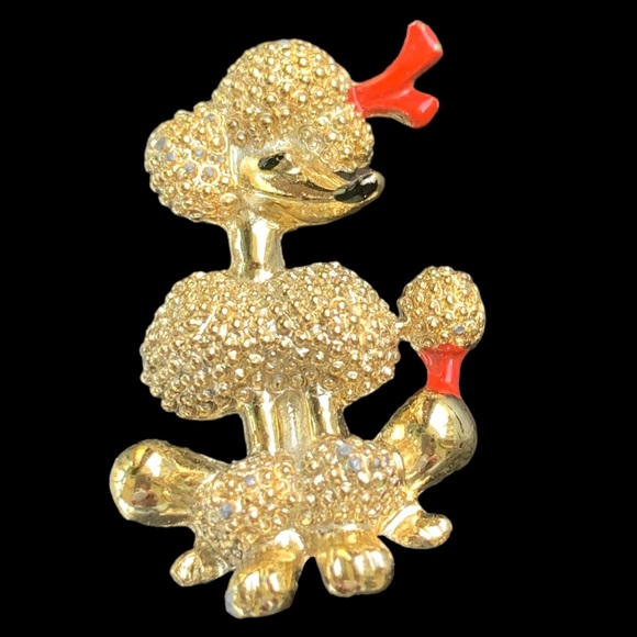Vintage Little Gold Toned Poodle with Red Accents - Picture 3 of 8